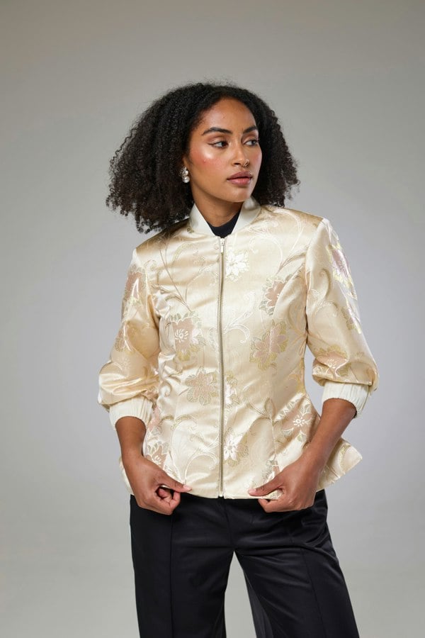 Isha's Timeless collection Ivory Shimmery Flora Fitted Jacket Blouse