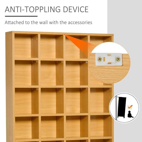 Beech wood CD storage cabinet with anti-tipping wall-mounting hardware