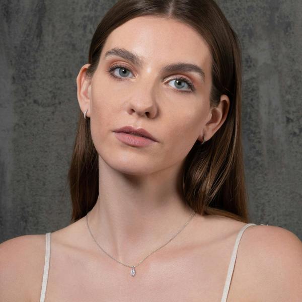 925 Sterling Silver Pendant Necklace with a Marquise Cut Stone - namana.london