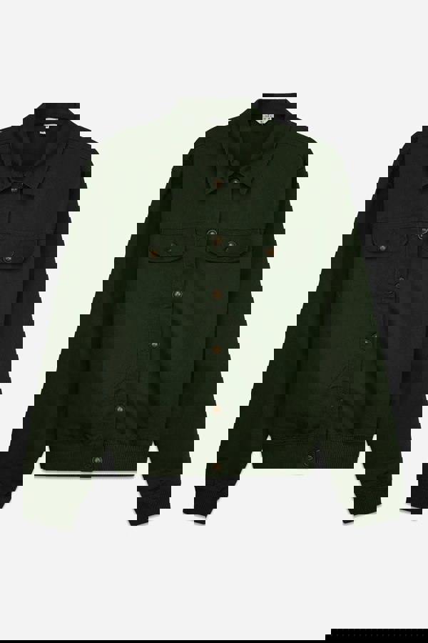 ENORSIA Womens Green Flap Pocket Button Detail Jacket