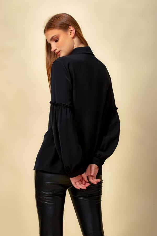 Hoxton Gal Patchwork Sleeves Shirt in Black