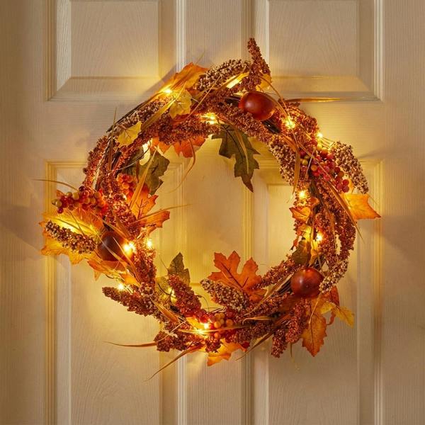 Garden Greatness Golden Sorghum Autumnal LED Door Wreath
