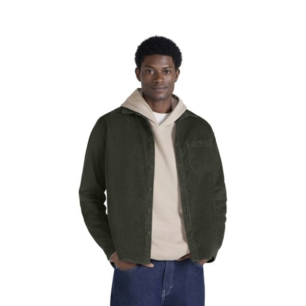 Animal Mens Lewis Checked Cord Shirt - Khaki Green