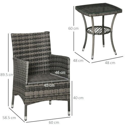 Wyld Haus Sami Rattan Grey 3 Piece Garden Bistro Set With 2 Tier Table And Cushions