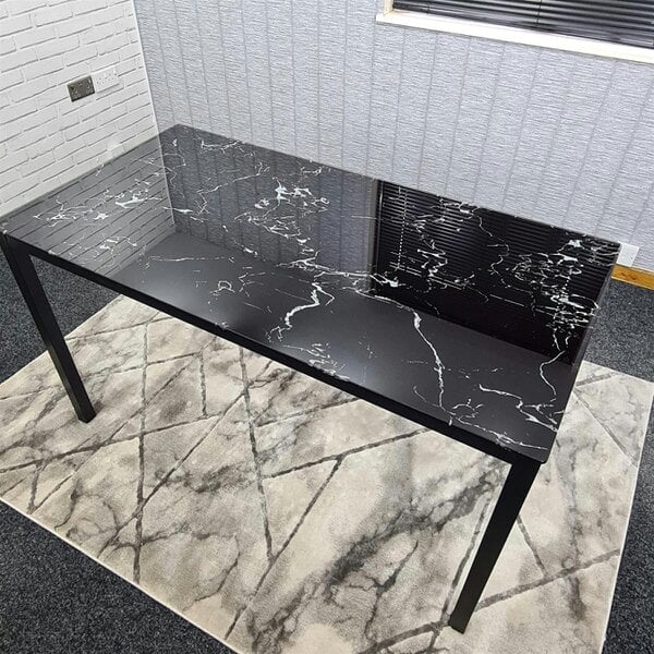 Kosy Koala Dining Table Black Glass Marble Effect Table Kitchen Place for 4 Seats, (H75 x L120 x W70 cm)