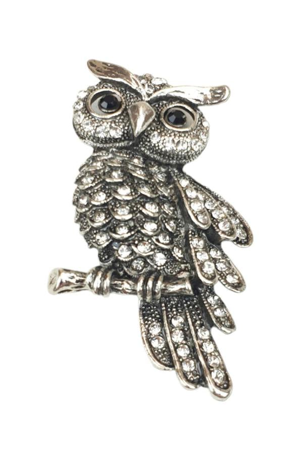 Paulo Due Perching Owl Diamante Brooch