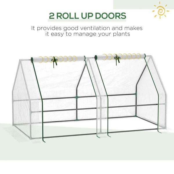 Mini greenhouse with transparent PE cover and two roll-up doors for ventilation