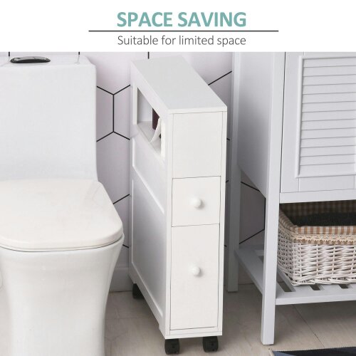 Wyld Haus Minbalu Narrow Rolling Bathroom Storage Unit With 2 Drawers And Wheels