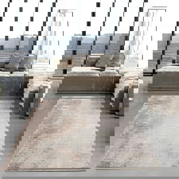 Abstract Design Living Room Rug in Brown has a deep soft