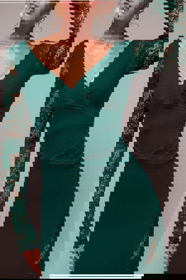 Scuba & Lace Wrap Maxi Dress - Emerald DR4366