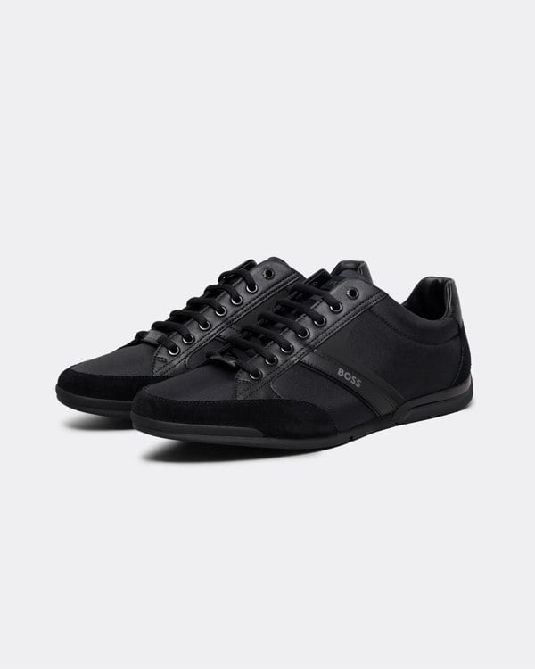 BOSS Orange Saturn Mens Low Profile Mixed Material Trainers With Suede and Faux Leather NOS - Black 001