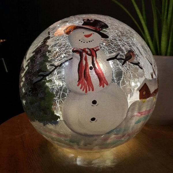 Samuel Alexander 20cm Battery Operated Warm White LED Crackle Effect Ball Christmas Decoration with Snowman