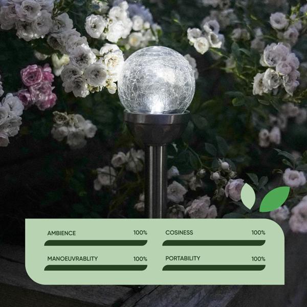 Gardenwize Pack of 6 Solar Stake Lights – Crackle Glass Ball 8cm LED Lights