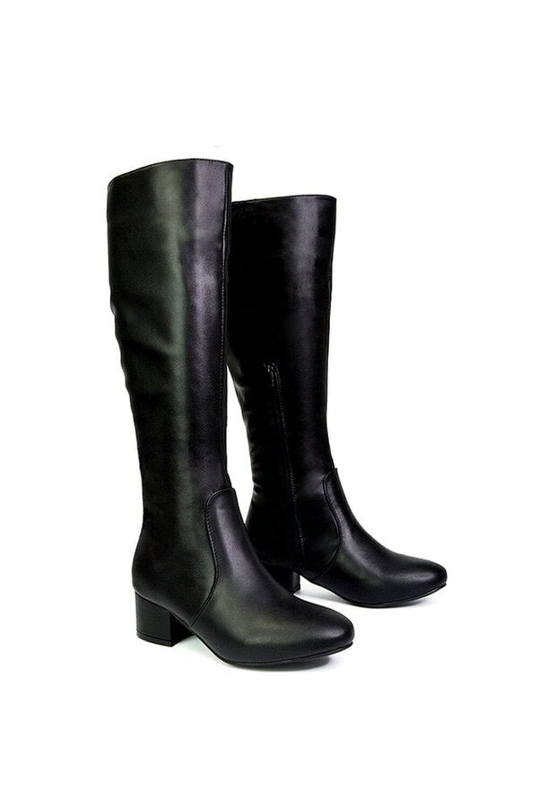 XY LONDON Zip Up Knee High Boots With Mid Block Heel