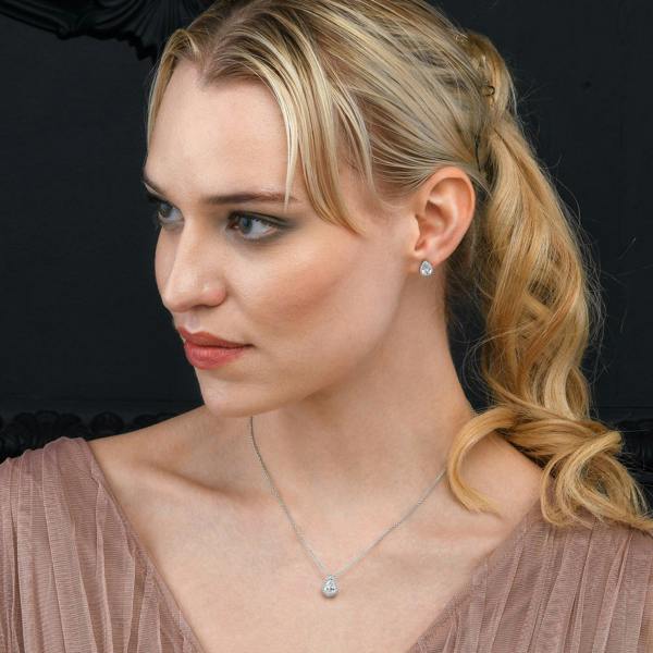 namana 925 Sterling Silver Pear Drop White Halo Pendant Necklace for Women