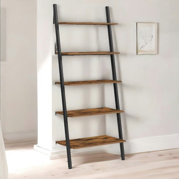 Rafaelo Mobilia Industrial 5 Tier Wall Ladder Shelf Rustic Brown