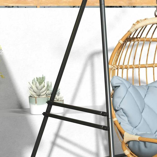 Black metal hammock chair stand with side brace bar and hanging egg chair