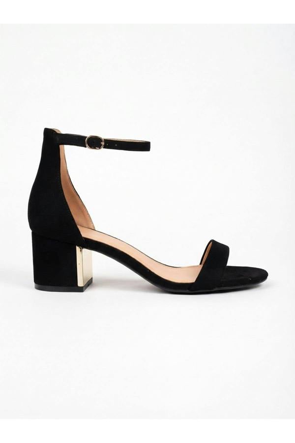 Zara Womens Ankle Strap Block Heel Sandals - BLACK