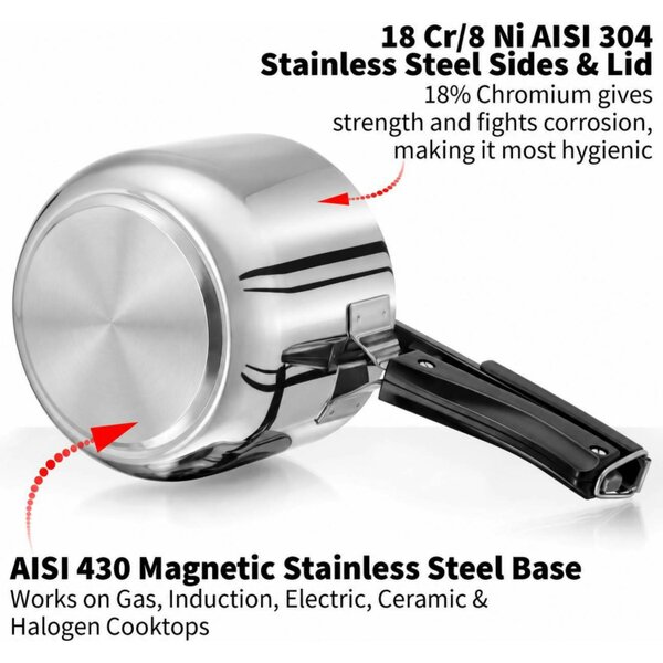 Dyzi 3L Stainless Steel Inner Lid Pressure Cooker Induction Compatible