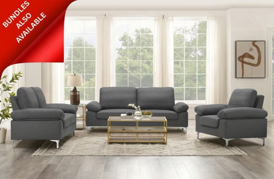 Kosy Koala Modern Grey Fabric One Seater Sofa with Chrome Feet for Living Room, Bedroom