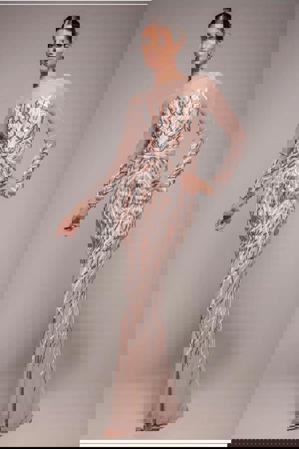 Long Sleeve Sequin Flame Maxi - Champagne DR3486