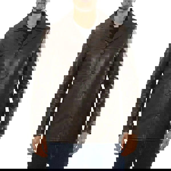 Leather Company Men's Leather Car Coat Collared Blazer Style Jacket