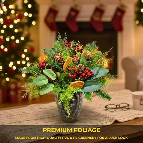 16 Inch Orange and Berry Christmas Topiary Centrepiece with PVC and PE Foliage image 5