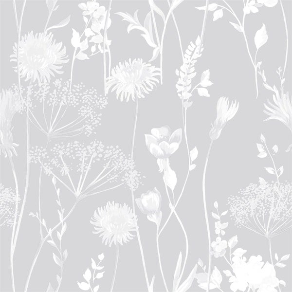 Catherine Lansfield Meadowsweet Floral Grey Straight Match Wallpaper