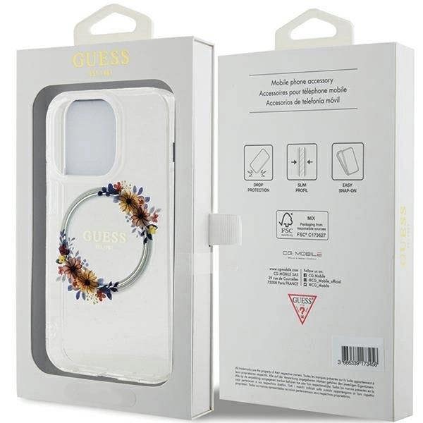 Guess IML Flowers Wreatch with MagSafe Hard Case for iphone 15 Pro 6.1" Transparent - GUHMP15LHFWFCT