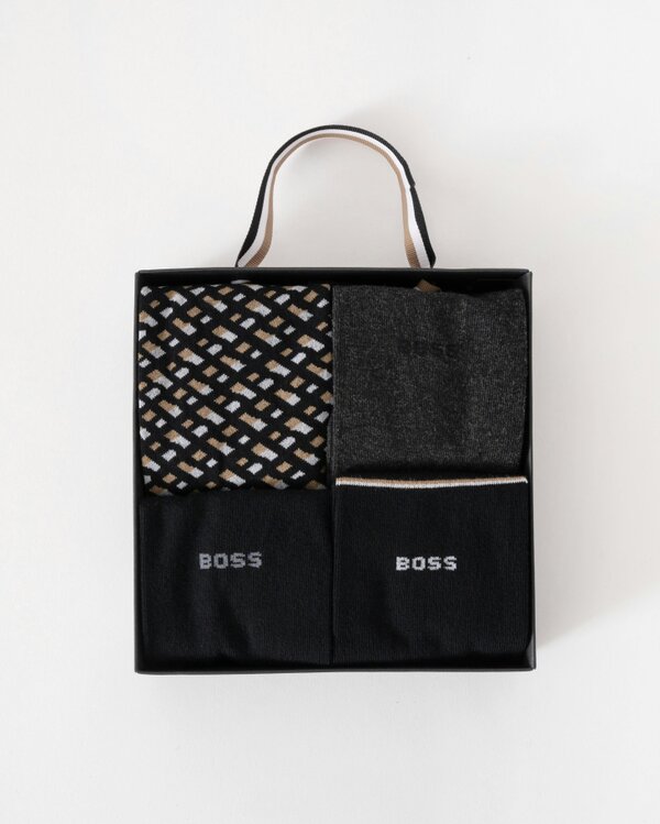 BOSS Orange Mens Monogram 4 Pack Sock Gift Set - Black 002