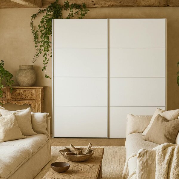Wyld Haus Bordeaux Wide White Double Sliding Door Wardrobe 5 Shelves 180cm