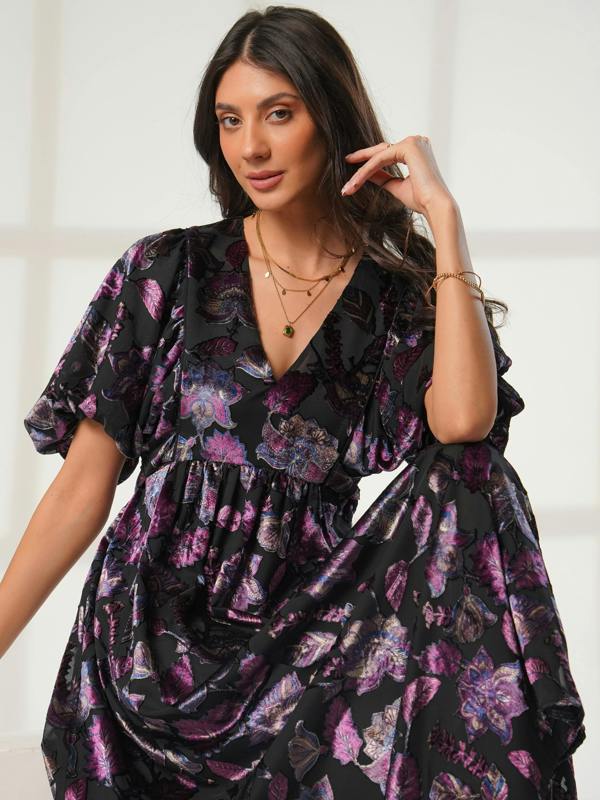 Rose & Nancy Margot Black Velvet Burnout Floral Dress