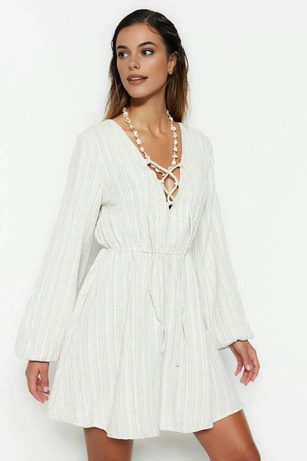 WOVCOR Woven Tie Detail Beach Mini Dress