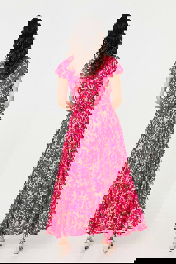 Pink | Floral Cap Sleeve Ruched Maxi Dress
