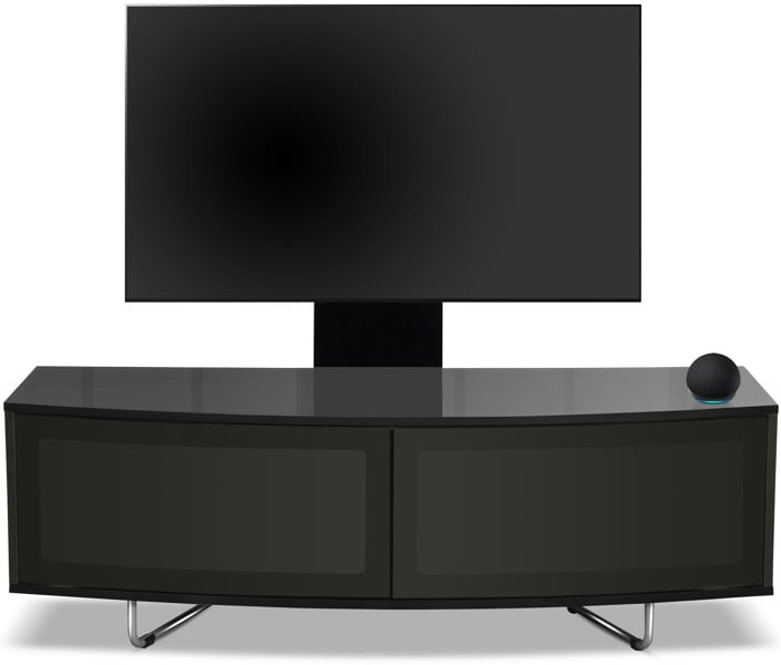 Centurion Supports Caru Gloss Black Beam-Thru Remote Friendly Super-Contemporary "D" Shape Design 32"-65" LED/OLED/LCD TV Cabinet with Mounting Arm