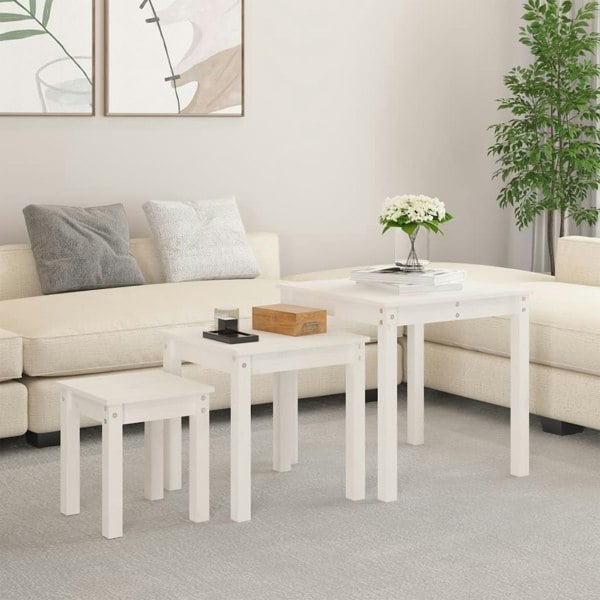 Berkfield Nesting Tables 3 pcs White Solid Wood Pine