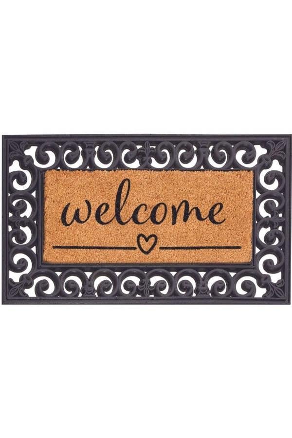 Doormat with 'welcome' text and decorative bordered design doormat