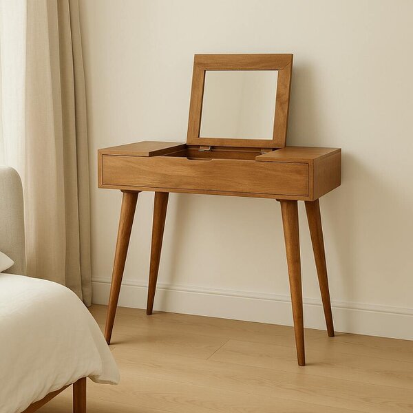 Artisan Furniture Solid Wood Mini Oak-ish Dressing Table, 4 Storage Compartments, Brown