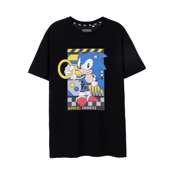 Sonic The Hedgehog Mens Classic Rings T-Shirt - Black