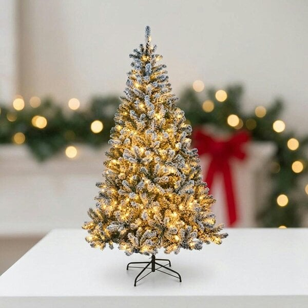 Garden Greatness 6ft Heritage Fir Pre Lit Flocked Spruce Tree Display