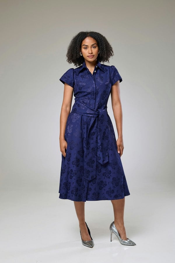 Isha's Timeless collection Royal Blue Petals Short Sleeve Shirt Dress