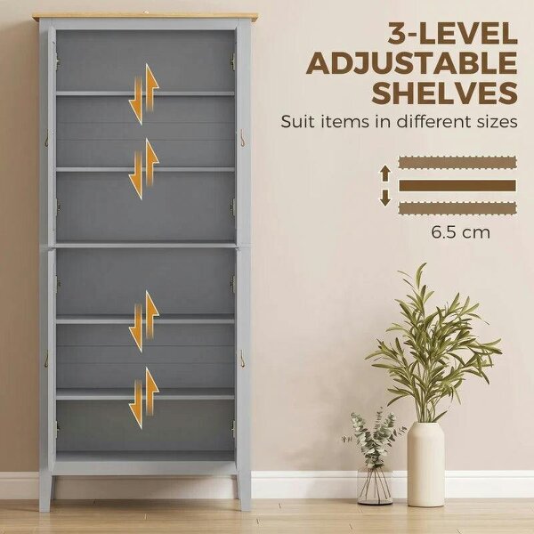 Tall Pantry Cupboard with Motion Sensor LED Light - Grey