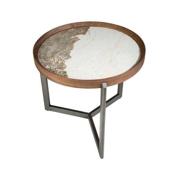 Angel Cerdá Round Coffee Table in Porcelain Marble, Walnut and Dark Metallic Steel 2130