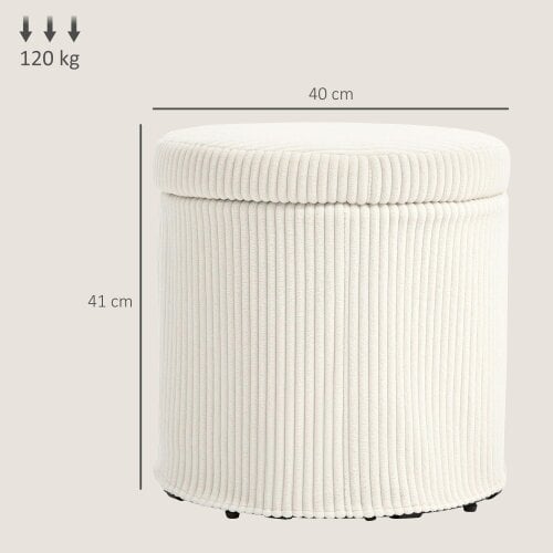 Wyld Haus Rokael Round Beige Corduroy Storage Footstool With Removable Lid