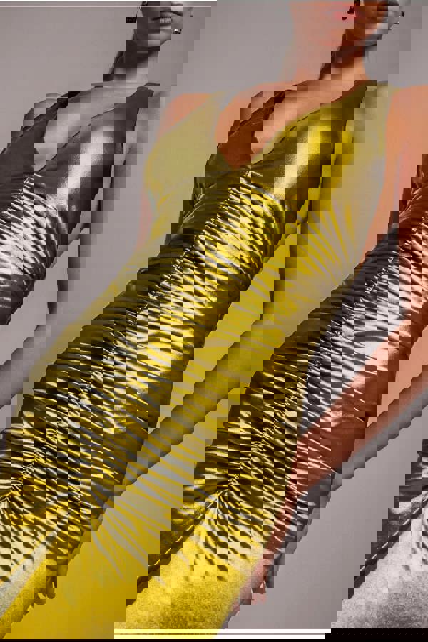 Multi-Tied Satin Gathered Ring Maxi Dress - Lime Green DR4417