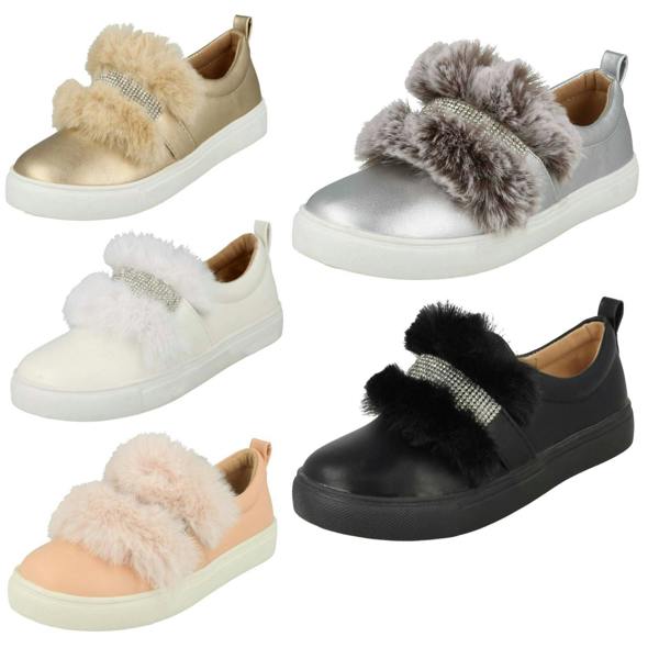 Spot On Girls Spot On Diamante Strap Fur Trim Shoes