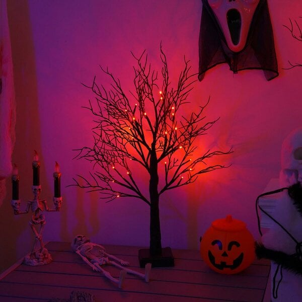 smartbies Pack of 2 Halloween Decoration Pre-Lit Black Twig Tree with Lights, Battery or USB Powered