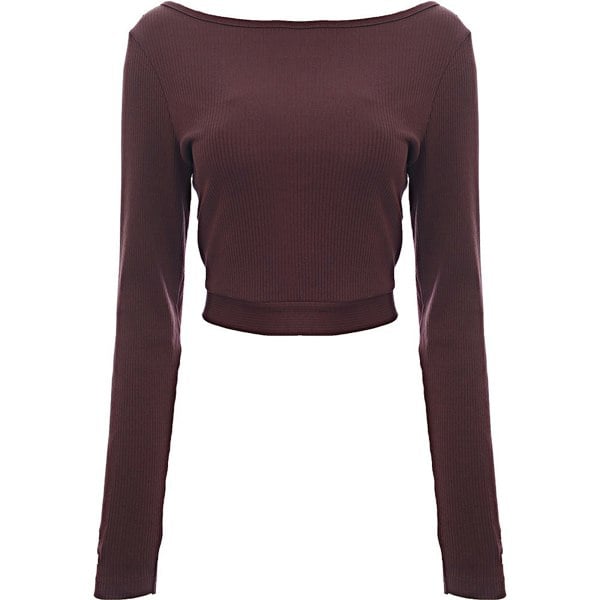 Puma Women's Burgundy Classics Long Sleeve Ribbed Crop Top