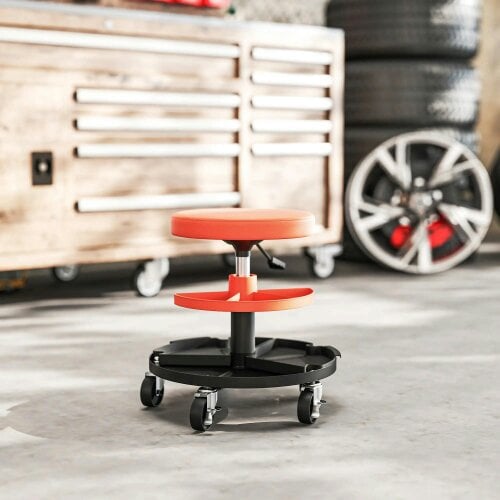 Bobobiy Rolling Mechanic Stool, 135kg Capacity Workshop Stool, 360° Swivel Roller Padded Creeper Seat with Wheels, Yellow