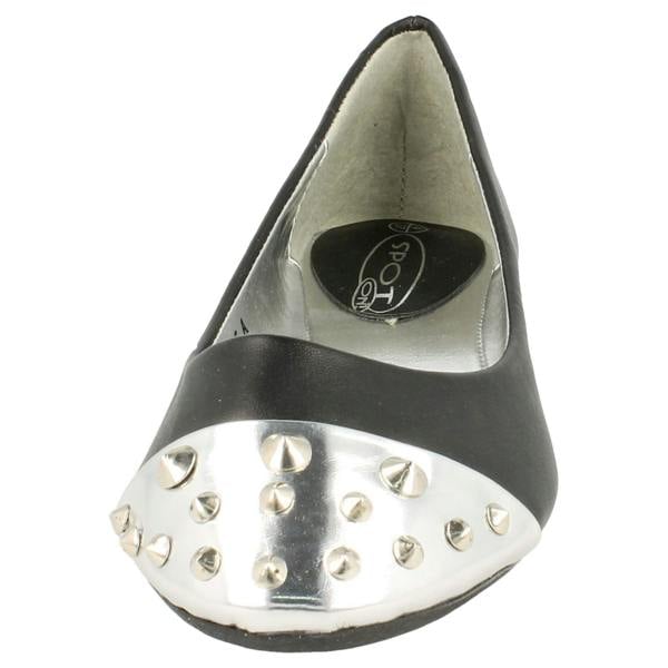 Spot On Ladies Spot On Flat Casual Ballerina Studded Metal Toecap